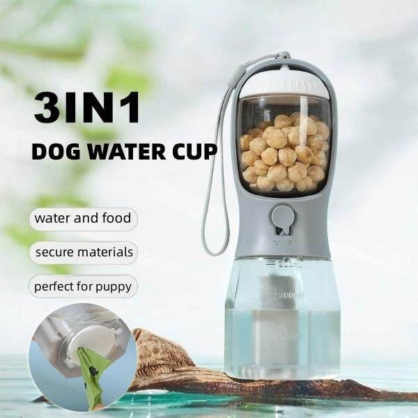 3 in 1 Dog Water Bottle with Food Container and Waste Bag Holder