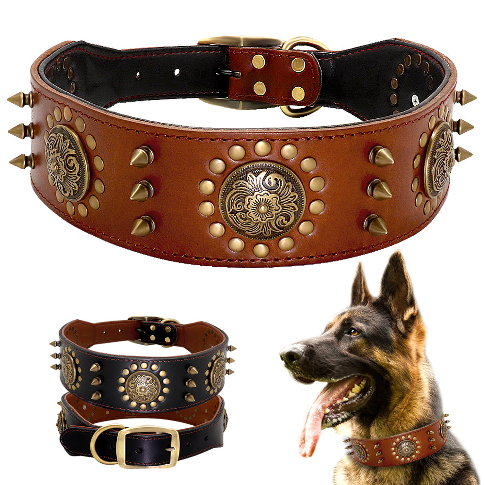 Adjustable Leather Stud Collar For Bigger Dogs