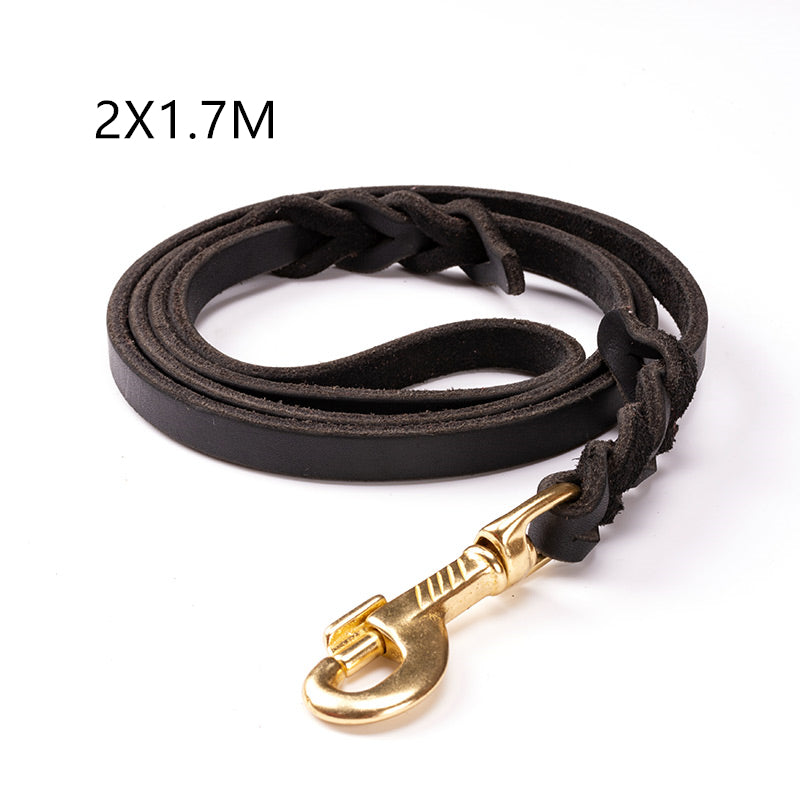 Braided Leather Dog Leash with Heavy Duty Clip