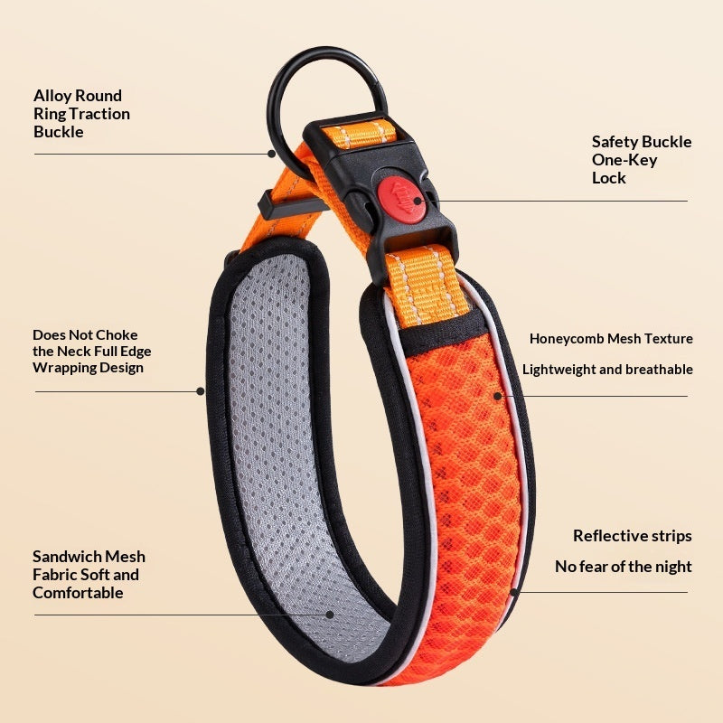 Breathable Honeycomb Reflective Dog Collar with Safety Lock