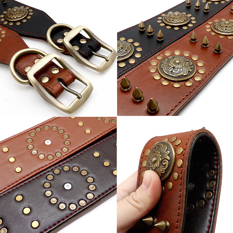 Adjustable Leather Stud Collar For Bigger Dogs
