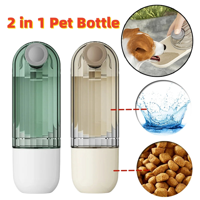 2 in 1 Dog Water Bottle with Food Container and Drinking Bowl