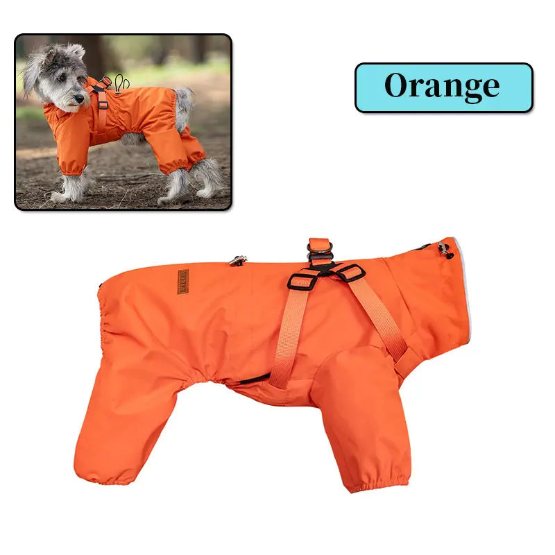 Adjustable Reflective Waterproof Four legged Raincoat With Harness