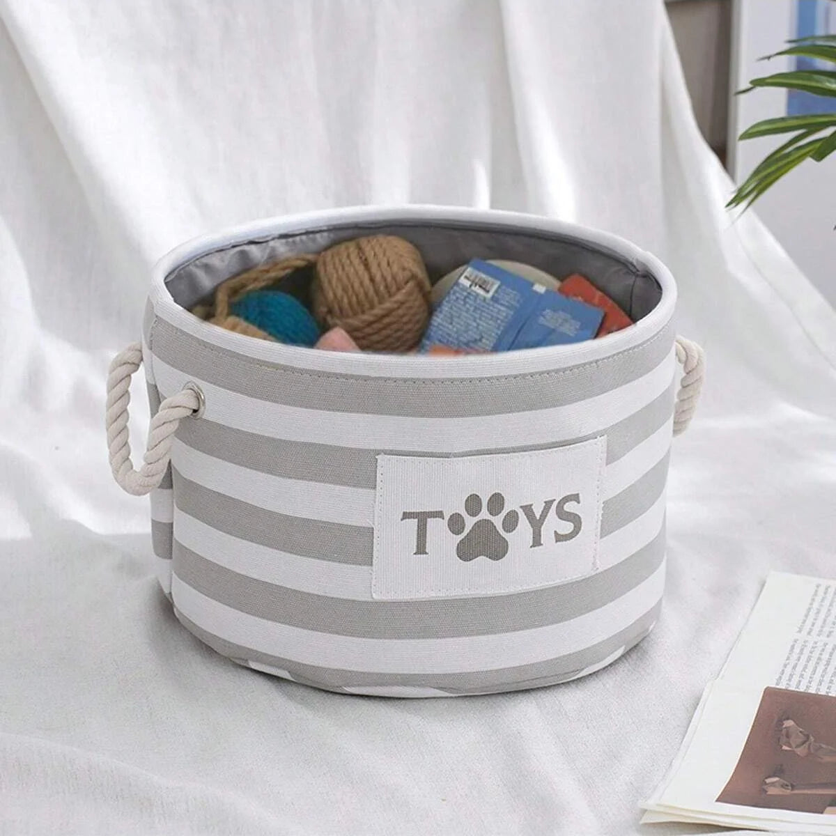 1pc- foldable striped pet toy basket