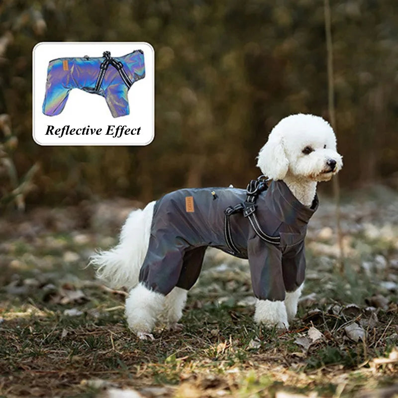 Adjustable Reflective Waterproof Four legged Raincoat With Harness