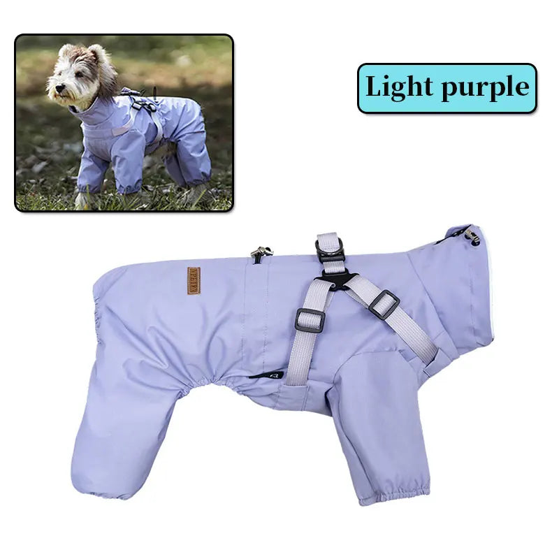 Adjustable Reflective Waterproof Four legged Raincoat With Harness