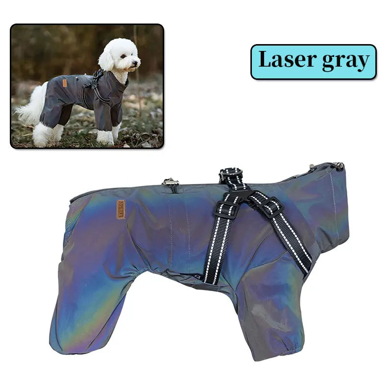 Adjustable Reflective Waterproof Four legged Raincoat With Harness