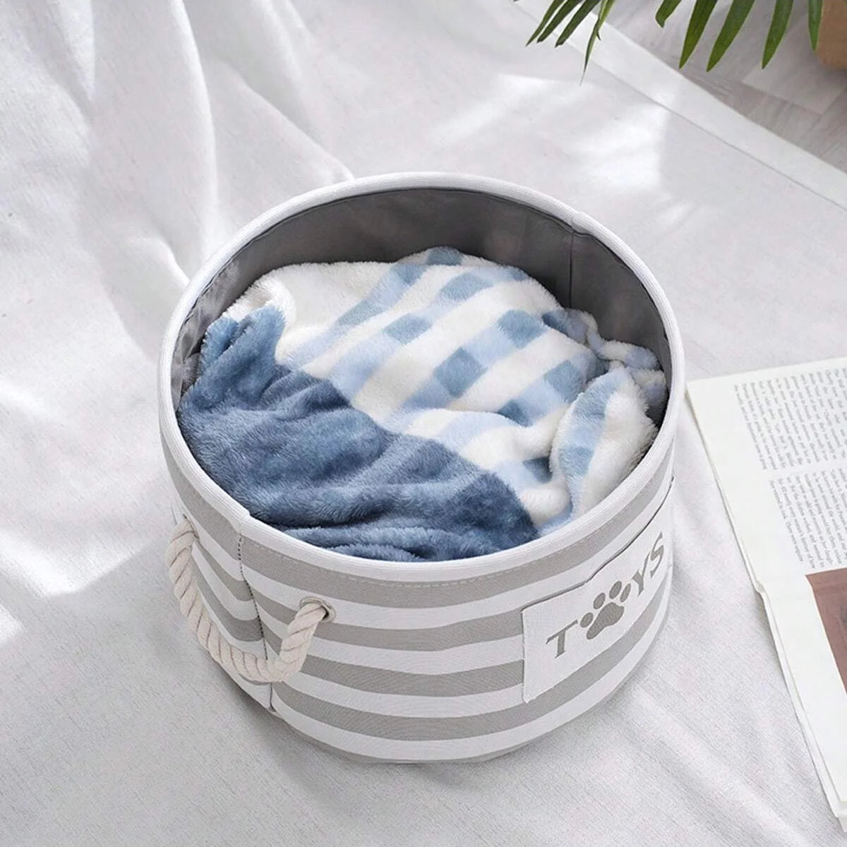 1pc- foldable striped pet toy basket
