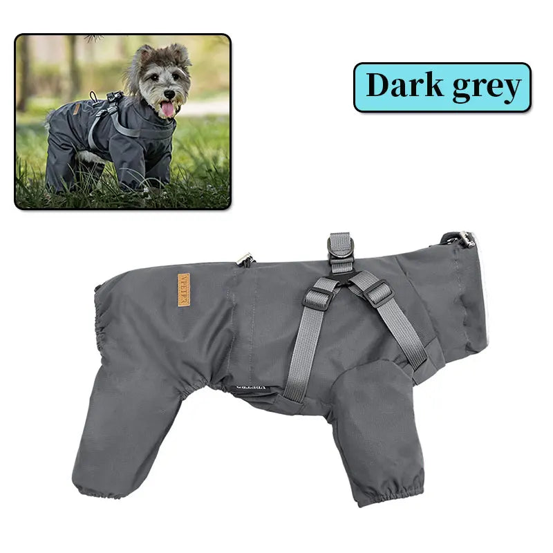 Adjustable Reflective Waterproof Four legged Raincoat With Harness