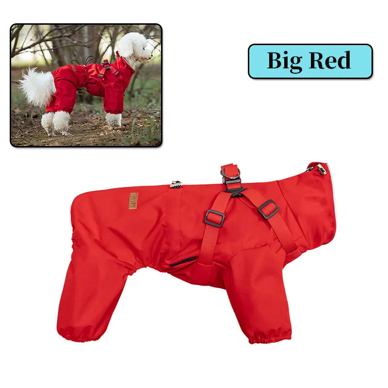 Adjustable Reflective Waterproof Four legged Raincoat With Harness