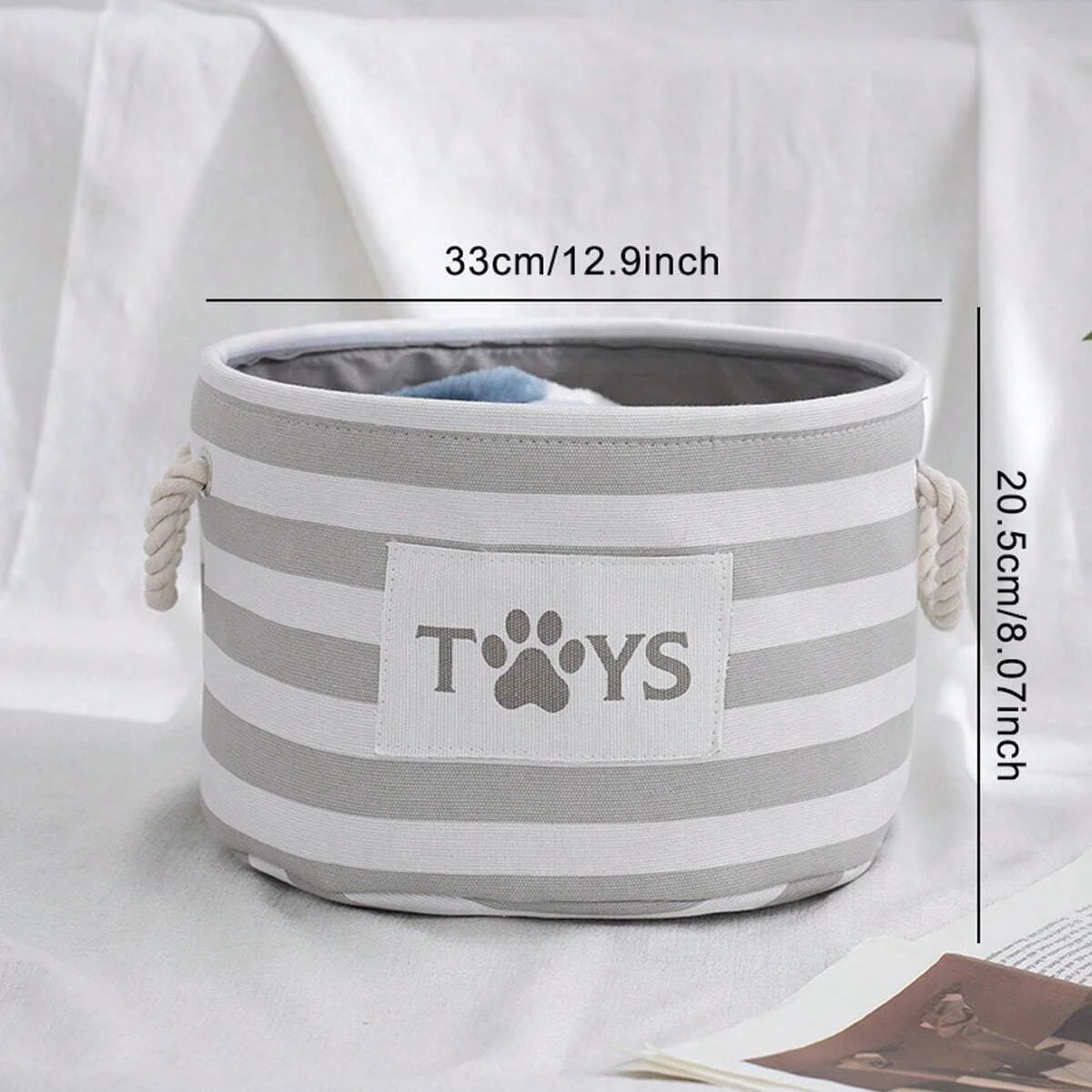 1pc- foldable striped pet toy basket