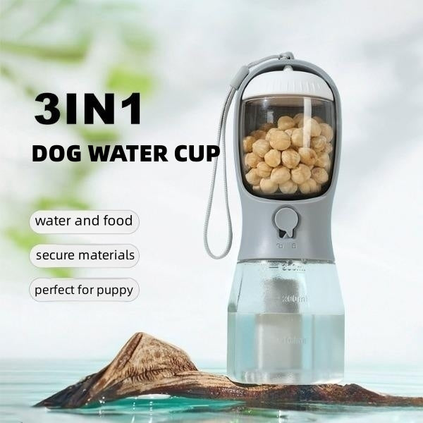 3 in 1 Dog Water Bottle with Food Container and Waste Bag Holder
