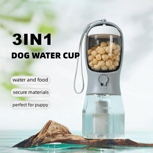 3 in 1 Dog Water Bottle with Food Container and Waste Bag Holder